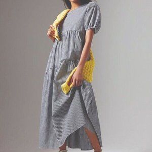 Anthropologie Eri+Ali Evaline Gingham Tiered Puff Sleeve Maxi Dress Size XS